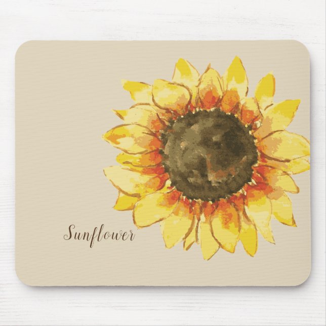 Sunflower Watercolor Mouse Pad (Front)