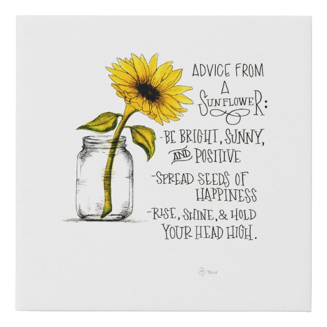 Sunflower Watercolor Painting Faux Canvas Print (Front)