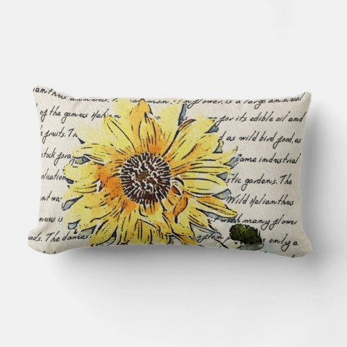 Sunflower watercolor painting  lumbar pillow