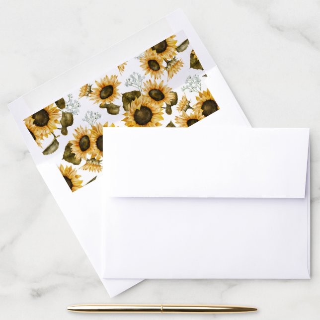 Sunflower Watercolor Pattern Envelope Liner (Desk)