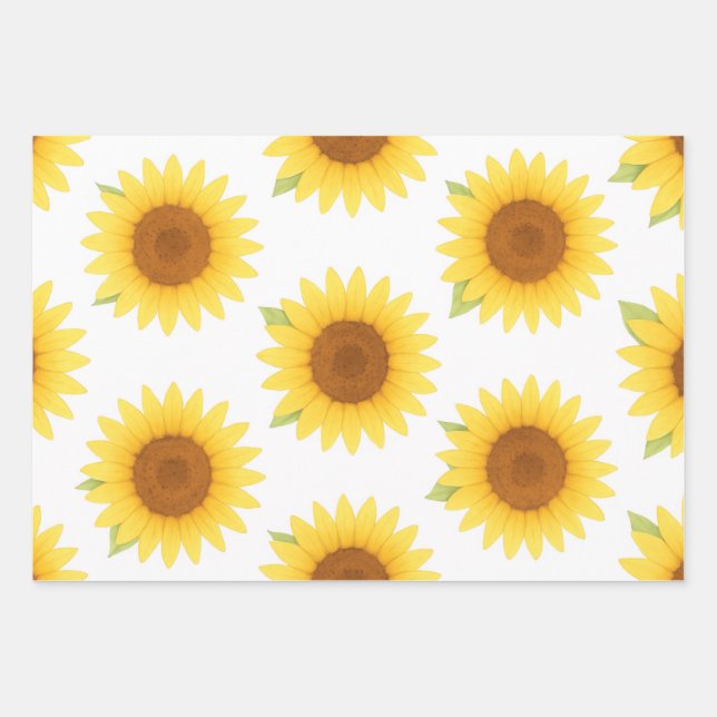 Sunflower Watercolor Pattern  Wrapping Paper Sheets (Front)