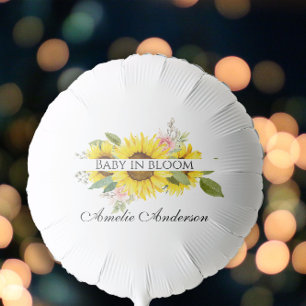 Sunflower Watercolor Pink Floral Baby Shower Balloon