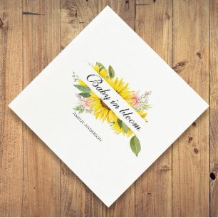 Sunflower Watercolor Pink Floral Baby Shower Napk Napkins