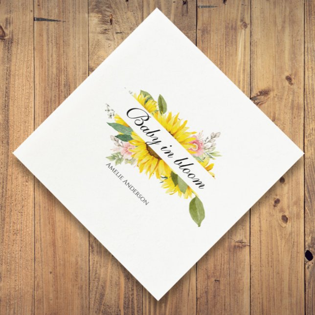 Sunflower Watercolor Pink Floral Baby Shower  Napk Napkins (Creator Uploaded)