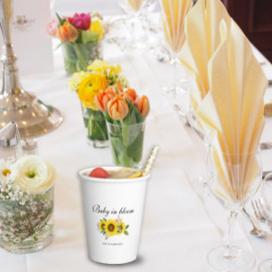Sunflower Watercolor Pink Floral Baby Shower Paper Cups