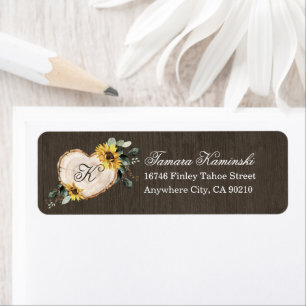Sunflower Watercolor Rustic Heart Wedding Address Label