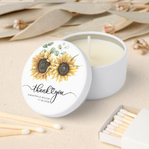 Sunflower Watercolor Script Wedding Mini Candle Favors