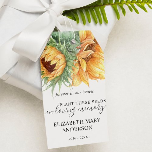Sunflower Watercolor Seed Packet Memorial Funeral  Gift Tags