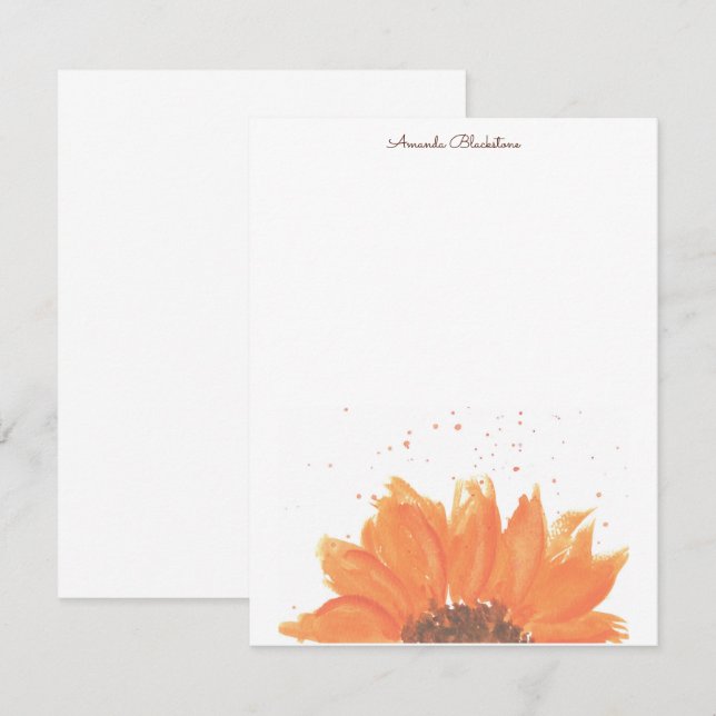 Sunflower Watercolor Stationary Note Card (Front/Back)