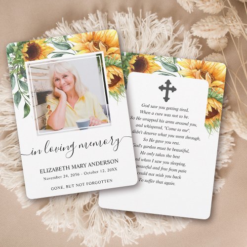 Sunflower Watercolor Sympathy Funeral Prayer Card