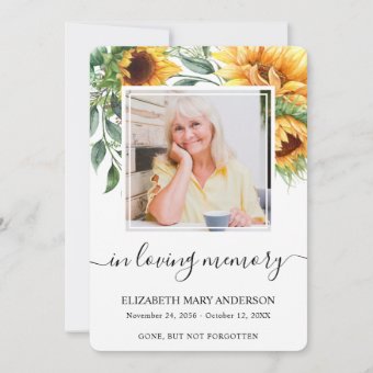Sunflower Watercolor Sympathy Funeral Prayer Card | Zazzle