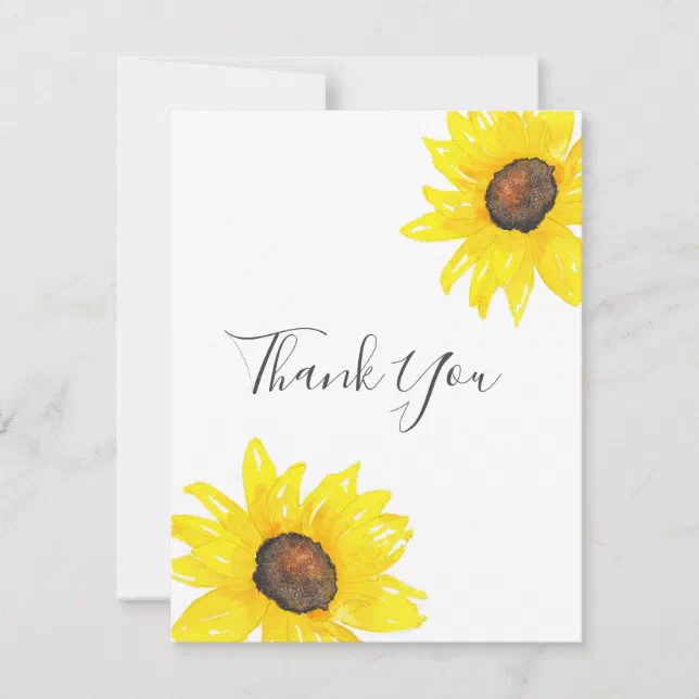 Sunflower Watercolor Thank You Card | Zazzle