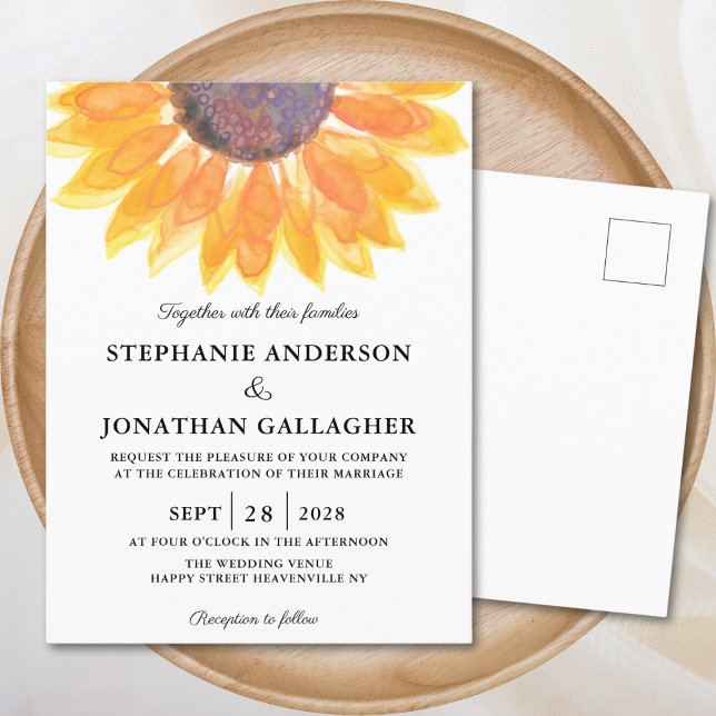  Sunflower Watercolor Wedding Invitation Postcard (Creator Uploaded)
