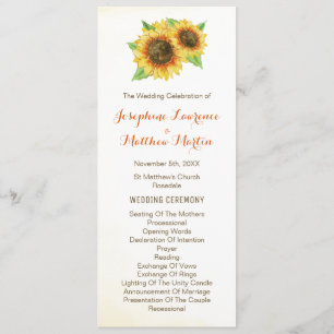 Sunflower Watercolor Wedding Programs