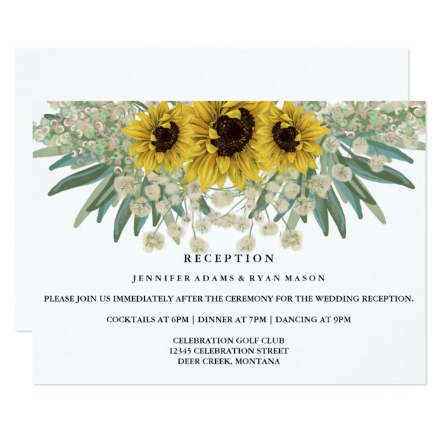 Sunflower Watercolor Wedding Reception Card