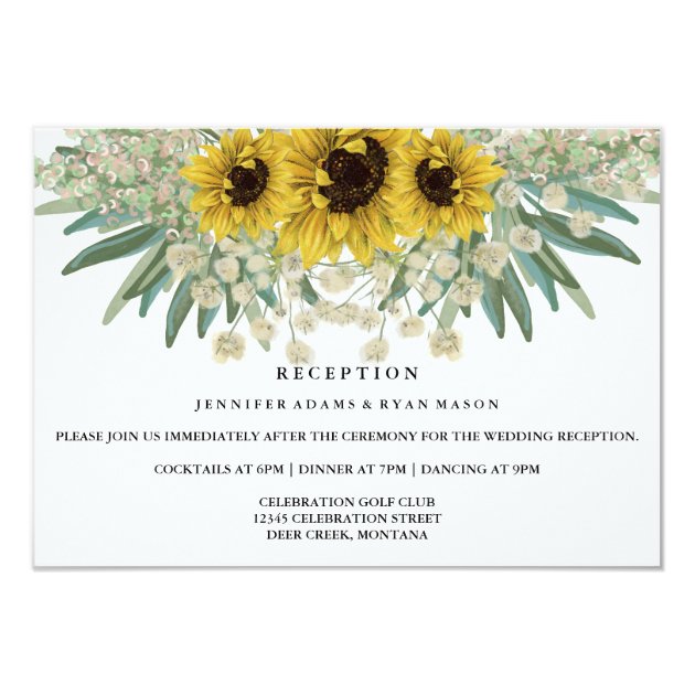 Sunflower Watercolor Wedding Reception Card