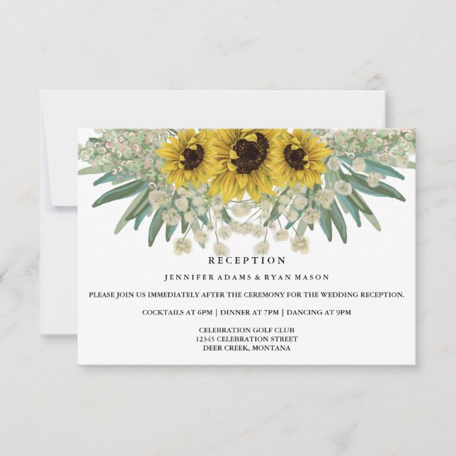 Sunflower Watercolor Wedding Reception Invitation (Front)