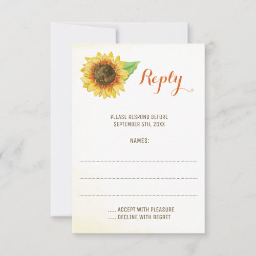 Sunflower Watercolor Wedding Reply Cards