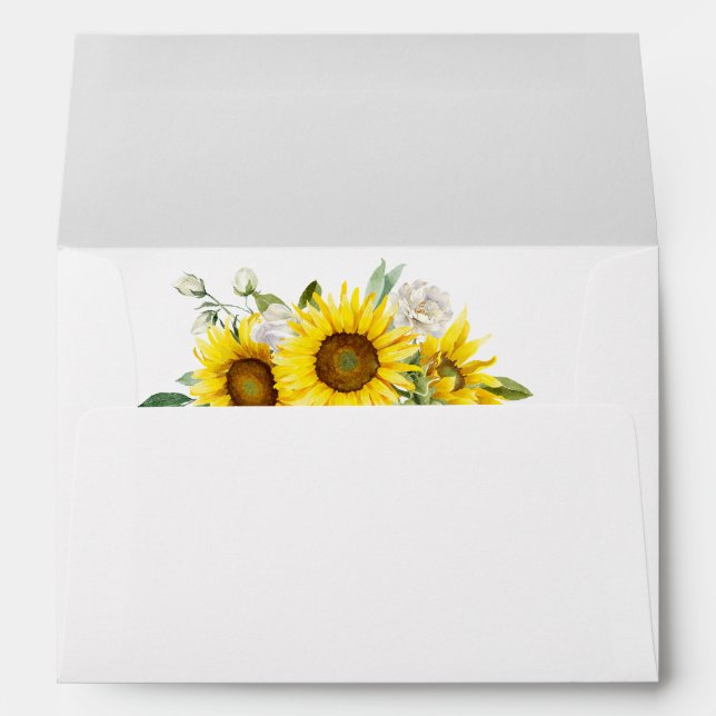 Sunflower watercolor white rose wedding  envelope (Back (Bottom))