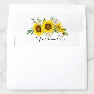 Sunflower watercolor white rose wedding envelope liner