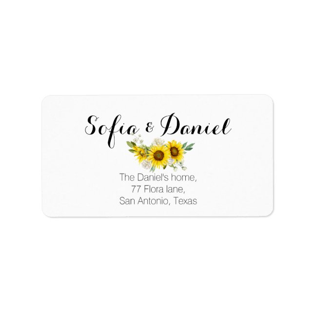 Sunflower watercolor white rose wedding  label (Front)