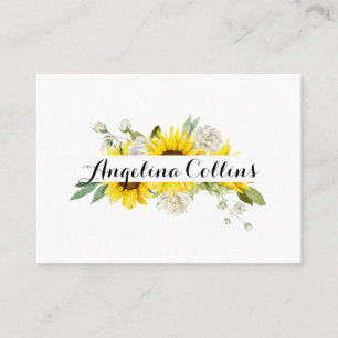Sunflower watercolor white rose wedding place card