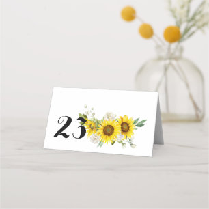 Sunflower watercolor white roses wedding  place card