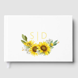 Sunflower watercolor white wildflower wedding foil guest book