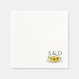 Sunflower watercolor wildflower monogram wedding napkins