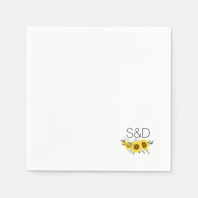 Sunflower watercolor wildflower monogram wedding  napkins (Front)