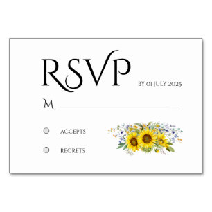 Sunflower watercolor wildflower wedding RSVP card