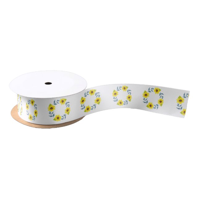 Sunflower Watercolor Wreath 2 Pattern Satin Ribbon (Spool)