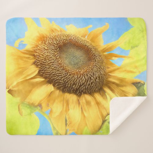 Sunflower Watercolor Yellow Blue Country Rustic Sherpa Blanket