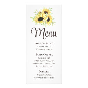 Sunflower Watercolor Yellow Floral Weddng Menu 