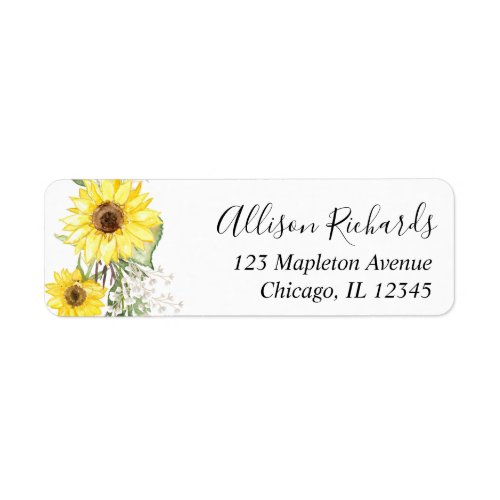 sunflower watercolor yellow return address label