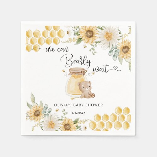 Sunflower we can bearly wait baby shower napkins