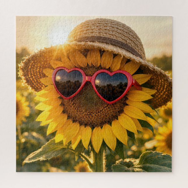 Sunflower Wearing Sunglasses and Straw Hat Jigsaw Puzzle (Vertical)