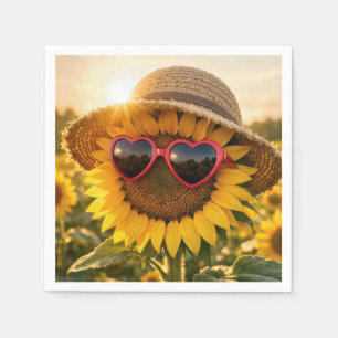 Sunflower Wearing Sunglasses and Straw Hat Napkins