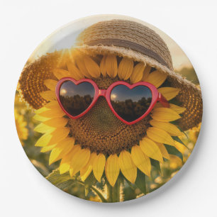 Sunflower Wearing Sunglasses and Straw Hat Paper Plates