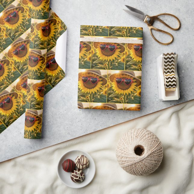 Sunflower Wearing Sunglasses and Straw Hat Wrapping Paper (Crafts)