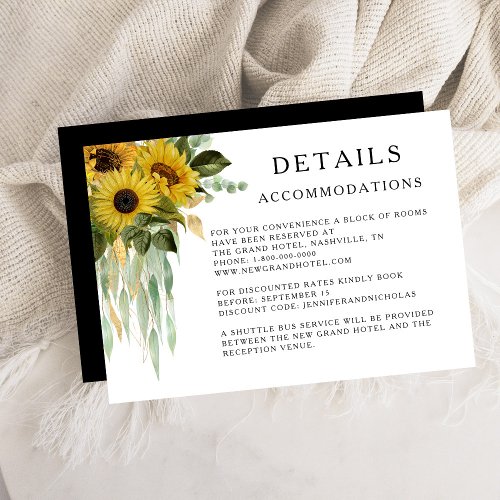 Sunflower Wedding Accommodations Details Enclosure Card