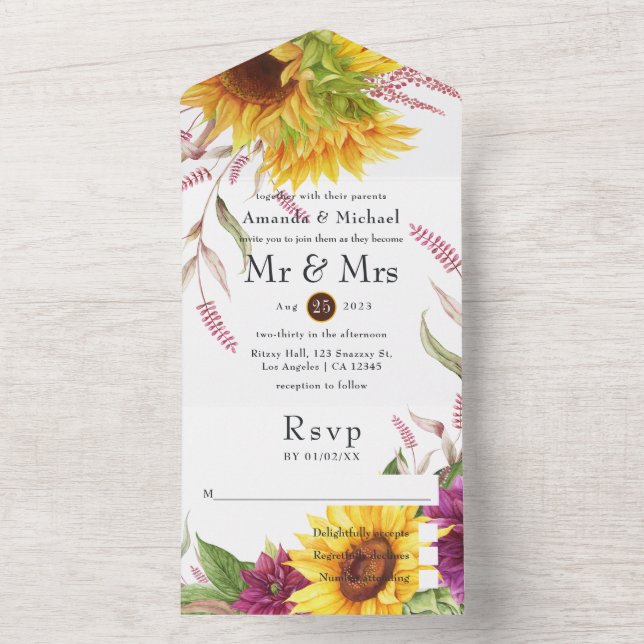 Sunflower Wedding All In One Invitation (Inside)