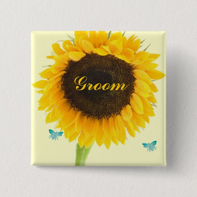 Sunflower Wedding Badge Button for Wedding Party (Front)