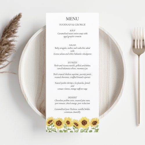 Sunflower Wedding Barn Modern Elegant Chic Menu