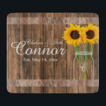 Sunflower Wedding Barn Wood Mason Jar Cutting Board<br><div class="desc">⭐⭐⭐⭐⭐ 5 Star Review. Cutting Board. Add style to the home. Featuring a barn wood look with a chalk white mason jar and sunflowers. This cutting board can be personalized with names and a date. Makes a wonderful housewarming gift, a wedding or anniversary gift. NOT ALL TEMPLATE OPTIONS NEED CHANGED...</div>