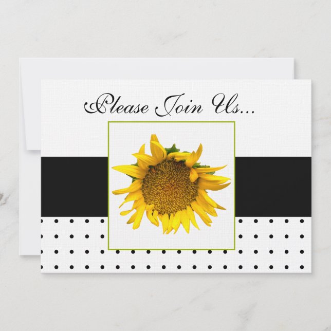 Sunflower Wedding black and white dots 2 Invitation (Front)