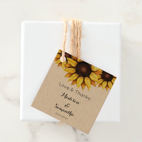 Sunflower Wedding Bridal Shower Rustic Kraft Favor Tags