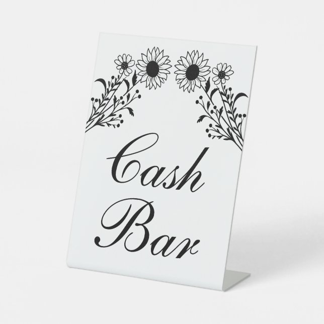 Sunflower Wedding Cash Bar – Rustic Flora Pedestal Sign (Front)