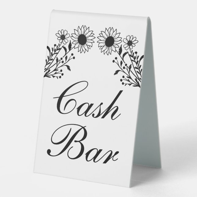Sunflower Wedding Cash Bar Rustic Wildflowers Table Tent (Back)