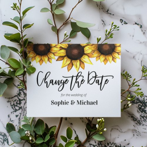 Sunflower Wedding Change the Date Invitation